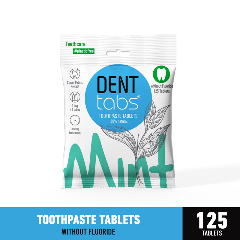 DENTTABS Toothpaste Tablets Without Fluoride - Mint Flavor Plastic Free (125 pcs)